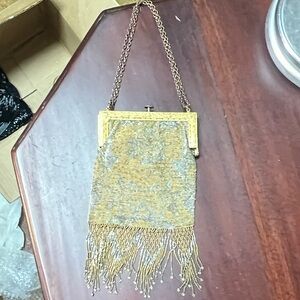 Source Unknown Gold and Silver Beaded Clutch